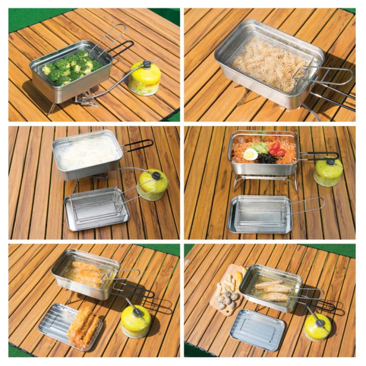 COOL CAMP Camping Stainless Steel Foldable Strainer Frying Basket for Outdoor Cooking, 175 x 120 x 50mm - British D'sire