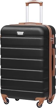 COOLIFE Suitcase Trolley Carry On Hand Cabin Luggage Hard Shell Travel Bag Lightweight with TSA Lock and Durable 4 Spinner Wheels (Black/Brown, M(67cm 60L)) - Suitcase Trolley - British D'sire Main image