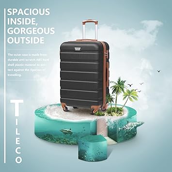 COOLIFE Suitcase Trolley Carry On Hand Cabin Luggage Hard Shell Travel Bag Lightweight with TSA Lock and Durable 4 Spinner Wheels (Black/Brown, M(67cm 60L)) Secondary image