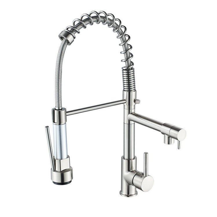 Copper And Nickel Brushed Double Outlet Spring Faucet Rotatable Kitchen Hot And Cold Water Faucet, Specification: Brushed - British D'sire Main image