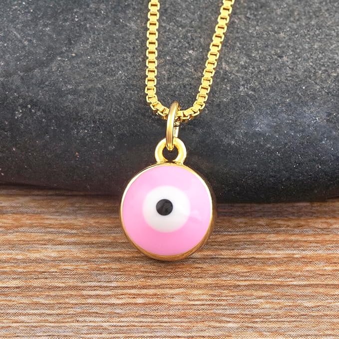 Copper Enamel Round Evil Eye Pendant Women Necklace Gold Plated Lucky Choker Unisex - Jewellery - British D'sire