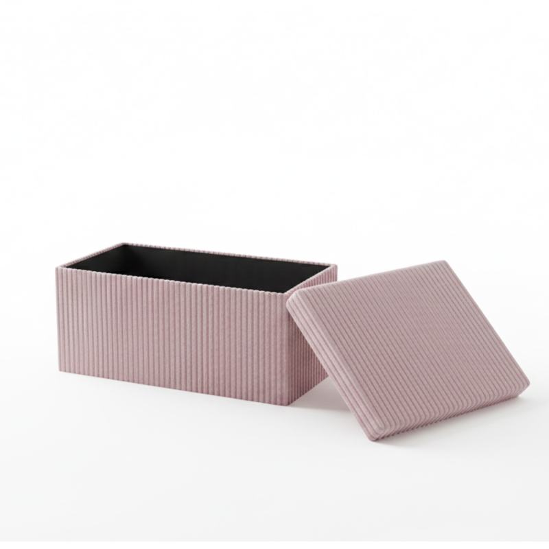 Corduroy Rectangle Storage Box with Lid Elegant Organizer for Any Room - Silver - British D'sire
