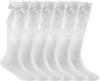 COSHAL® 3 Pairs Girls Knee High School Socks Cotton Socks with Fluffy Ribbons Bow, Back to School Socks Uniform Party Wear Long Socks Girls Bow Knee High School Socks - Kids socks - British D'sire