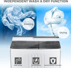 COSTWAY Twin Tub Washing Machine, 4.5KG/6KG/8.5KG Total Capacity Portable Laundry Washer Spin Dryer with Timing Function & Drain Pump for Apartment Dorms Camping (Grey+White, 4.5kg Washer+1.5kg Dryer) [Energy Class E] - Portable Washers - British D'sire
