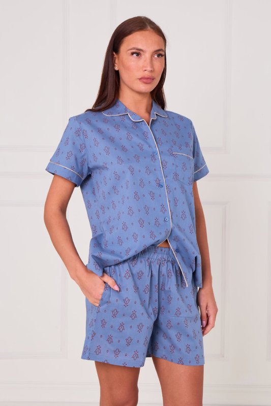 Cotton Printed Blue PJ Set With Shorts — Soft, Breathable & Effortlessly Stylish - Loungewear pjs - British D'sire
