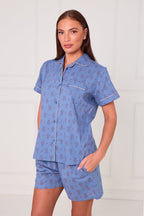 Cotton Printed Blue PJ Set With Shorts — Soft, Breathable & Effortlessly Stylish - Loungewear pjs - British D'sire