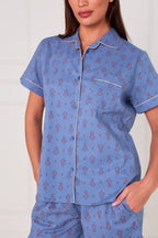 Cotton Printed Blue PJ Set With Shorts — Soft, Breathable & Effortlessly Stylish - Loungewear pjs - British D'sire