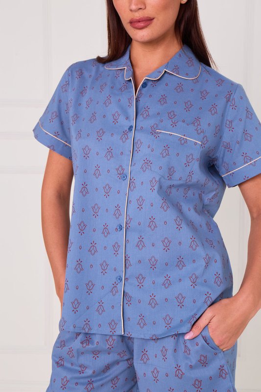 Cotton Printed Blue PJ Set With Shorts — Soft, Breathable & Effortlessly Stylish - Loungewear pjs - British D'sire