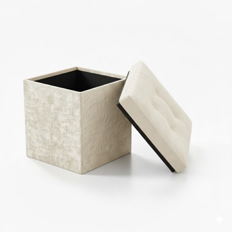 Crushed Velvet Square Storage Box with Lid Elegant Organizer for Any Room - Cream