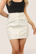 Cream PU Button - Up Mini Skirt – Stylish Faux Leather Look for Petite - Skirts - British D'sire
