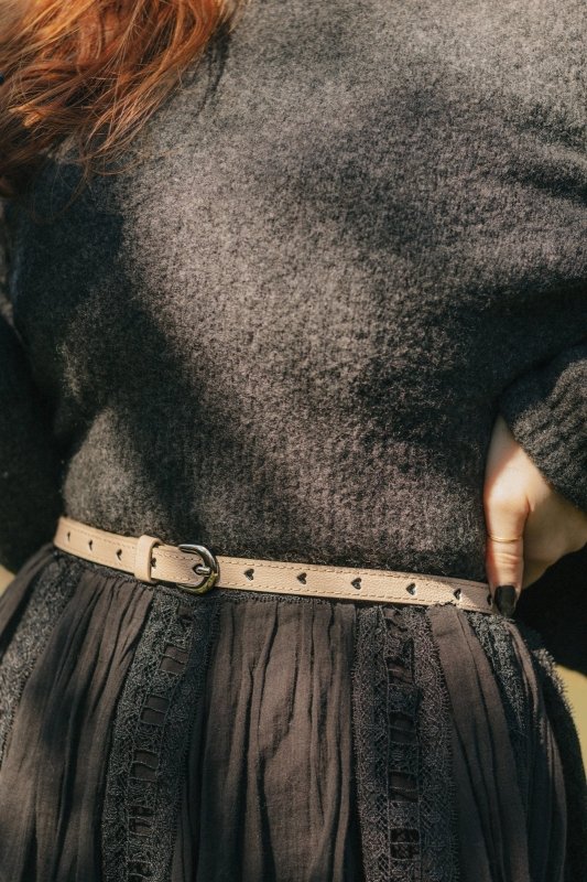Xander Kostroma Cream PU Skinny Belt with Heart Holes | Adjustable Women's Belt | Stylish Faux Leather Skinny Belt for Casual and Formal Wear | Perfect for Waist Accent | Small and Medium Secondary image