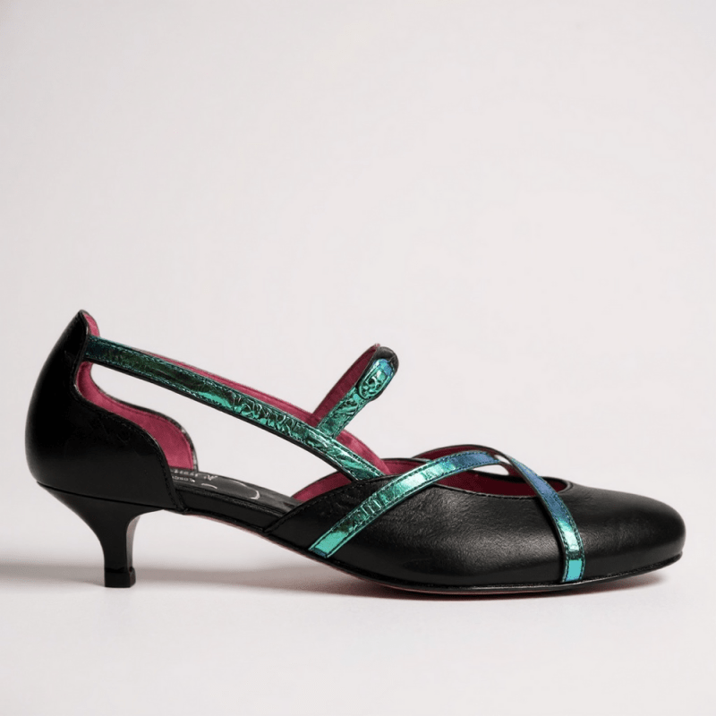 Croisse - Black/Blue Foil - Low Heel - British D'sire
