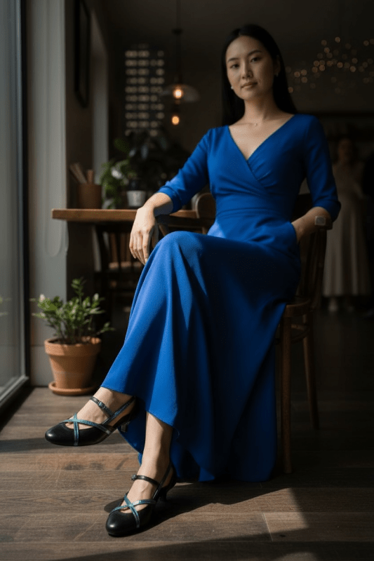 Croisse - Black/Blue Foil - Low Heel - British D'sire
