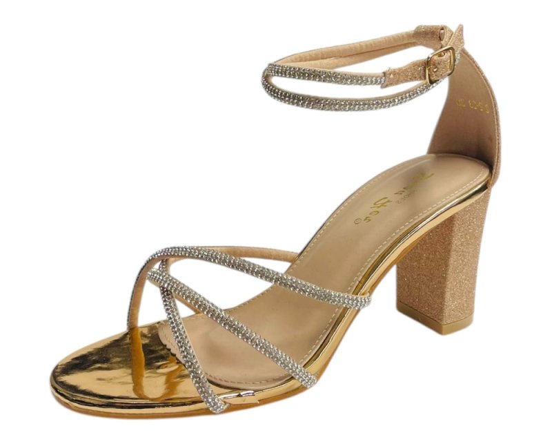 Crossover Block Heel Diamante Strappy Shoes - Heels - British D'sire