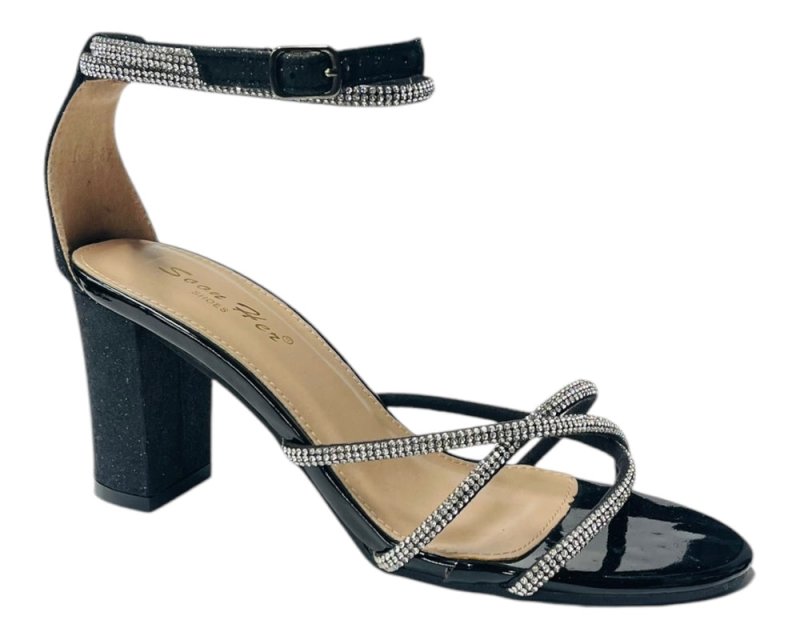 Crossover Block Heel Diamante Strappy Shoes Secondary image