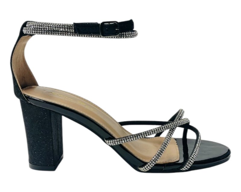 Crossover Block Heel Diamante Strappy Shoes - Heels - British D'sire