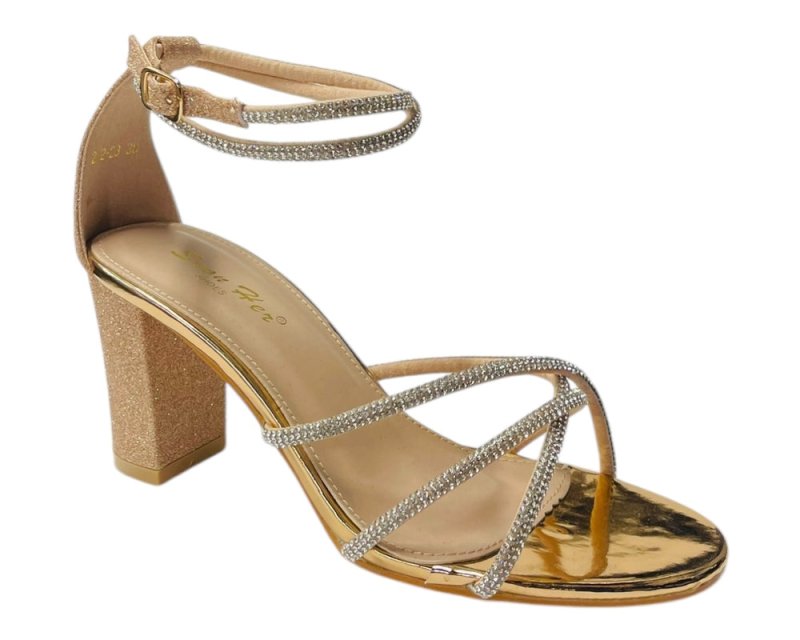 Crossover Block Heel Diamante Strappy Shoes - Heels - British D'sire