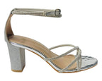 Crossover Block Heel Diamante Strappy Shoes - Heels - British D'sire