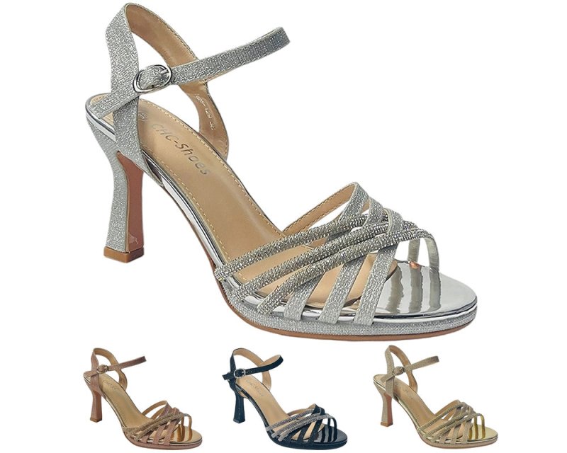 Crossover Rhinestone Glitter Strap Open Toe Shoes - Heels - British D'sire Main image