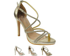 Crossover Stiletto Heel Diamante Strappy Shoes - Heels - British D'sire
