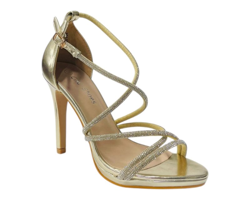 Crossover Stiletto Heel Diamante Strappy Shoes - Heels - British D'sire