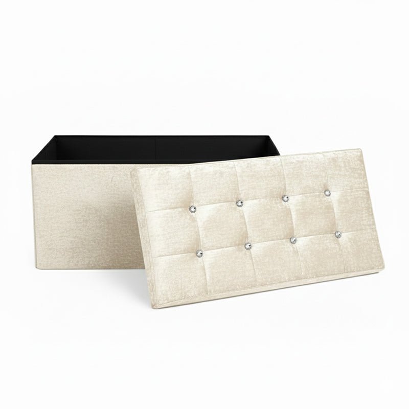 Crushed Velvet Rectangle Storage Box with Lid Elegant Organizer for Any Room - Cream - British D'sire