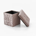 Crushed Velvet Square Storage Box with Lid Elegant Organizer for Any Room - Cream - British D'sire