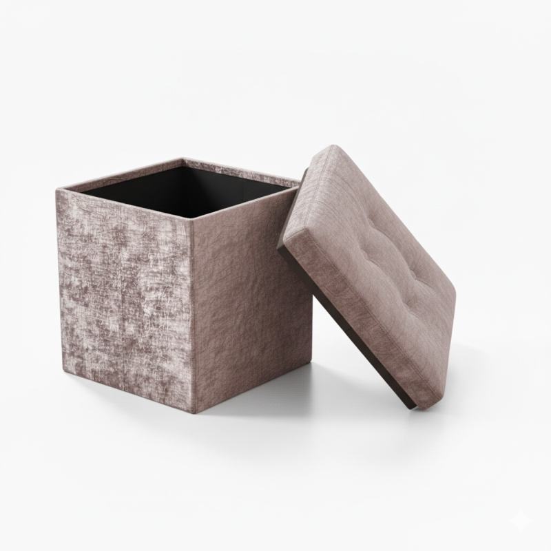 Crushed Velvet Square Storage Box with Lid Elegant Organizer for Any Room - Cream - British D'sire
