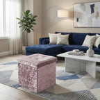 Crushed Velvet Square Storage Box with Lid Elegant Organizer for Any Room - Cream - British D'sire