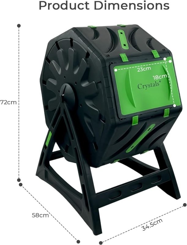 Crystals 65L Garden Compost Bin, Rotating Tumbling Composter Bin for Garden, Barrel Rotating Composter with Air Holes (with Plastic Legs) - British D'sire