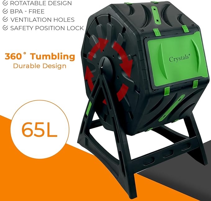 Crystals 65L Garden Compost Bin, Rotating Tumbling Composter Bin for Garden, Barrel Rotating Composter with Air Holes  (with Plastic Stand) Secondary image