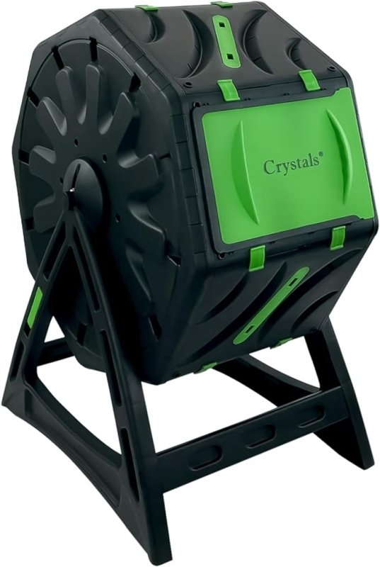 Crystals 65L Garden Compost Bin, Rotating Tumbling Composter Bin for Garden, Barrel Rotating Composter with Air Holes (with Plastic Legs) - British D'sire