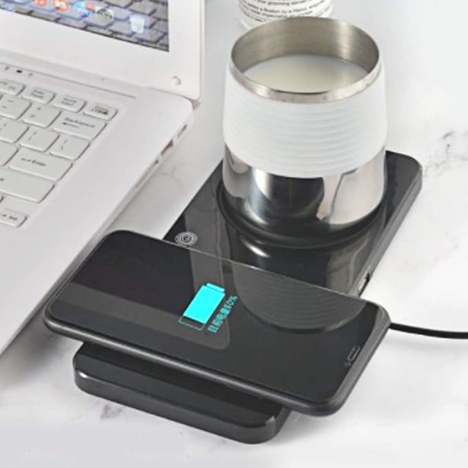 Cup Heater Pad Phone Charger Cup Warmer Coffee Warmer Wireless Charging Pad for Home Office - British D'sire