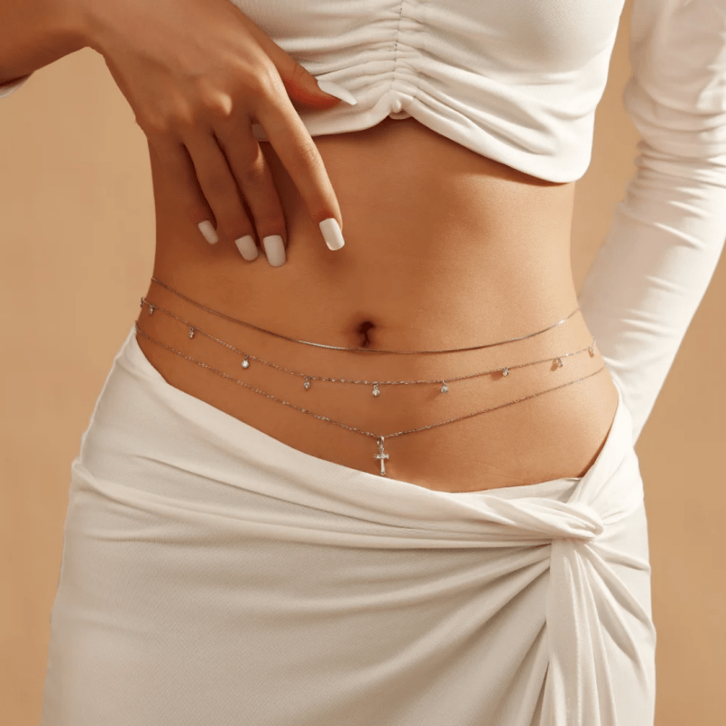 CW02 Waist chain for women belly box chains summer beach adjustable 925 silver - Waist Chain - British D'sire