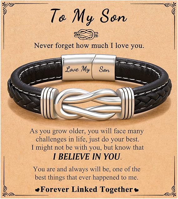 D Dongjiangjin Gift To My Son Grandson Nephew Leather Bracelet Birthday Easter Gradution Gifts for Teen Boys - Bracelets & Bangles - British D'sire Main image