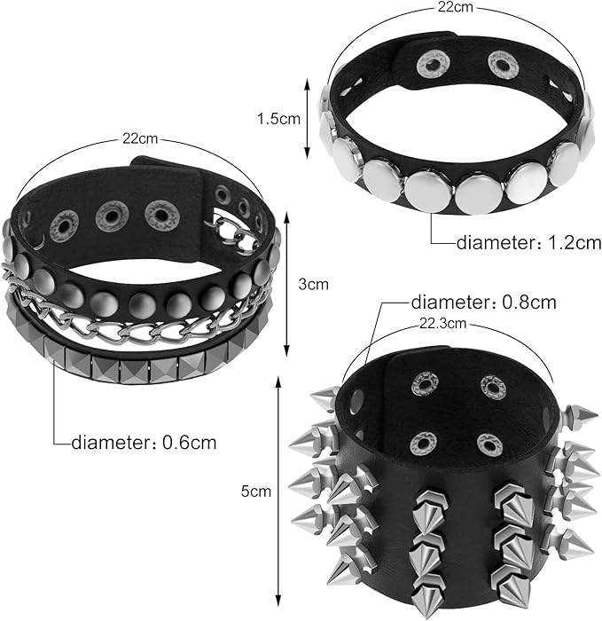 Dacitiery 6 Pcs Punk Studded Bracelet Rivets Bracelet, Black Metal Spike Studded Rivets Bracelet Cuff for Mens Womens Rock Vintage Gothic Style Adult Secondary image