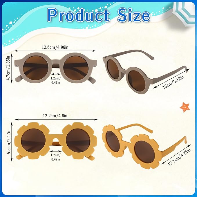 Dacitiery 8 Pcs Kids Sunglasses, Cute Sunflower Glasses, Round Sunglasses Colorful Kids Fashion Sunglasses Protection Flexible Frame for Boys and Girls Photo Props, Outdoor Sports - British D'sire