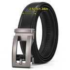 Dandali Men Leather Automatic Buckle Belt, Length: 110cm(Black) - British D'sire