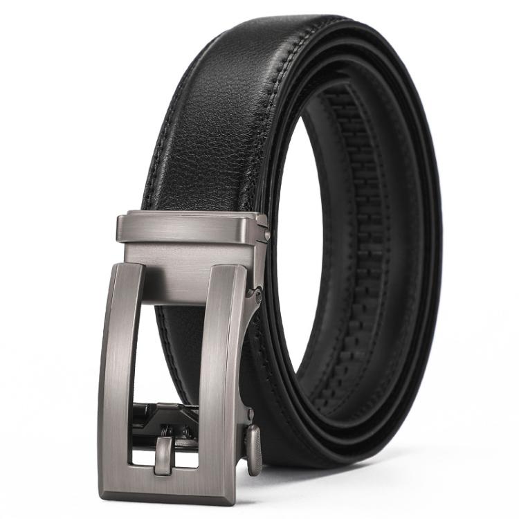 Dandali Men Leather Automatic Buckle Belt, Length: 110cm(Silver) - British D'sire