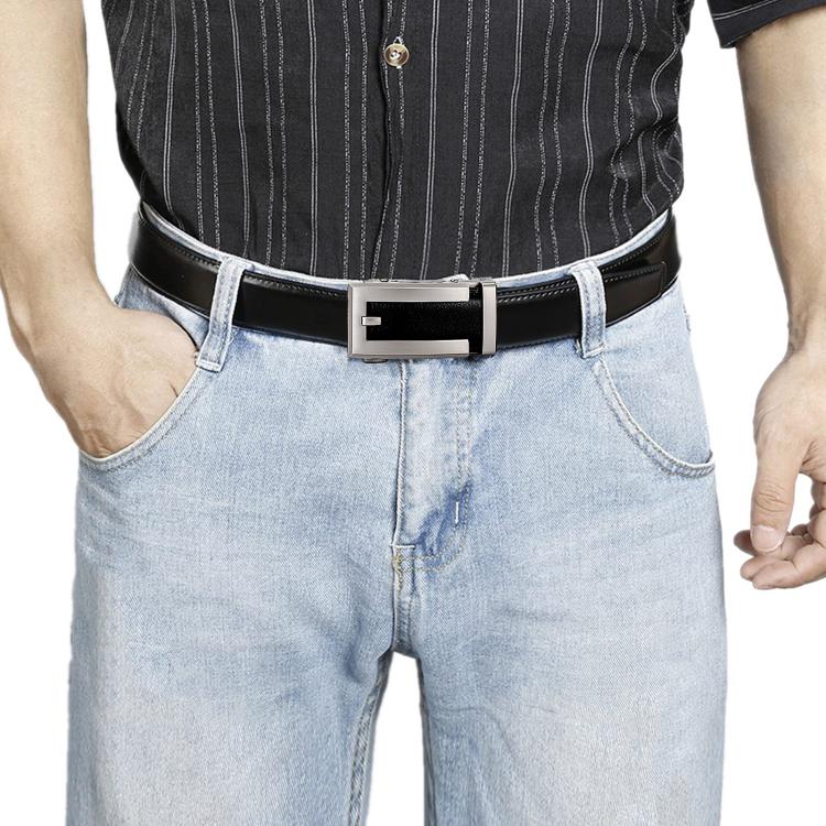 Dandali Men Leather Automatic Buckle Belt, Length: 125cm(Black) - British D'sire