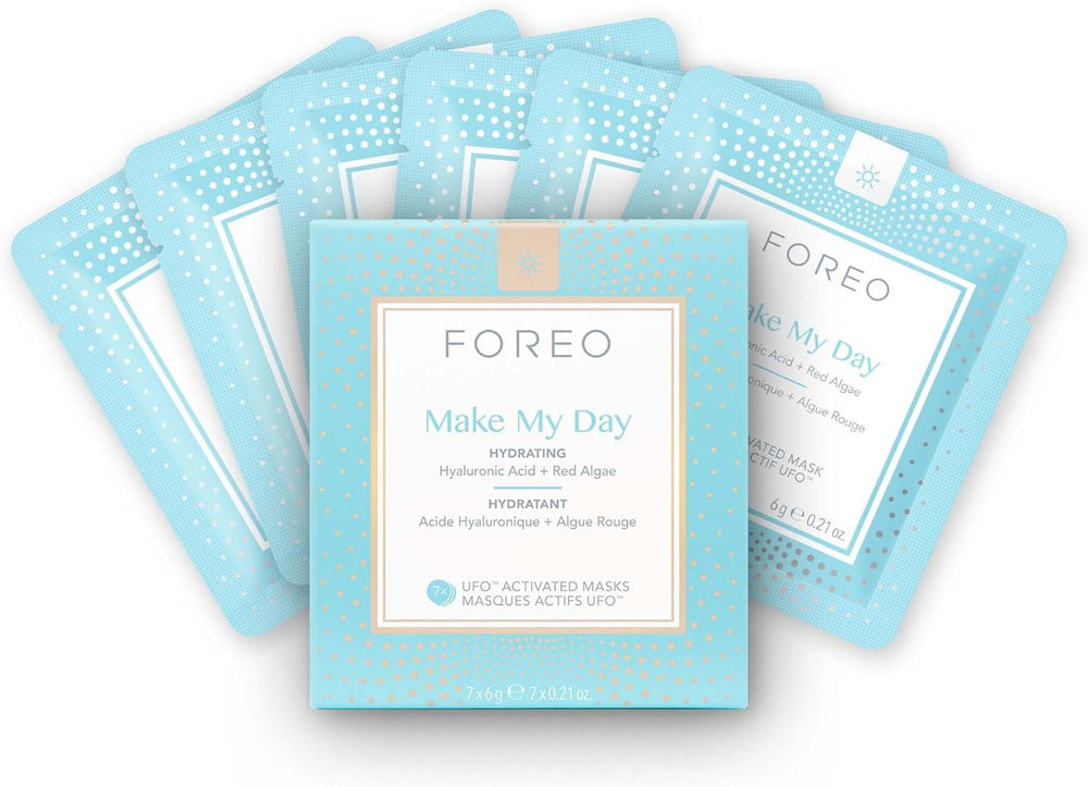 FOREO Make My Day UFO Activated Facial Mask for Dry Dehydrated Skin, 7 pack, Moisturizing & Anti-pollution, Hyaluronic Acid & Red Algae, Clean Formula, Cruelty-free, Compatible with all UFO devices Main image