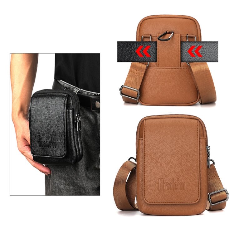DEABOLAR Men Waist Bag Vertical Waist Belt Hanging Bag Outdoor Sports Mini Mobile Phone Bag(Brown Double Layer) Secondary image