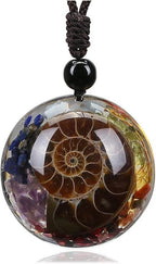 Del Corso 7 Chakra Pendant Necklace Ammonite Healing Crystal Stone Spiral Necklace Gift - Charms & Pendants - British D'sire