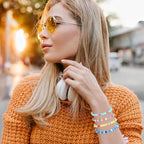 Del Corso 7Pcs Preppy Bracelet Set Colorful Heishi Surfer Clay Bead Bracelets Preppy Jewelry Evil Eye Beaded Stretch Bracelet Stackable Elastic Layering Bracelets Boho Summer Beach Bracelets for Women Girls - Bracelets - British D'sire