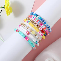 Del Corso 7Pcs Preppy Bracelet Set Colorful Heishi Surfer Clay Bead Bracelets Preppy Jewelry Evil Eye Beaded Stretch Bracelet Stackable Elastic Layering Bracelets Boho Summer Beach Bracelets for Women Girls - Bracelets - British D'sire