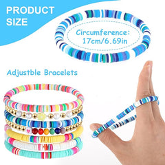 Del Corso 7Pcs Preppy Bracelet Set Colorful Heishi Surfer Clay Bead Bracelets Preppy Jewelry Evil Eye Beaded Stretch Bracelet Stackable Elastic Layering Bracelets Boho Summer Beach Bracelets for Women Girls - Bracelets - British D'sire