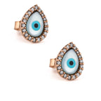 Del Corso Evil Eye Drop Stud Earrings – 9K Solid Gold, 1.1cm Lightweight Studs for Women – Handmade Spiritual Jewelry with Zircon for Daily Protection and Elegant Minimalist Style - Stud Earrings - British D'sire