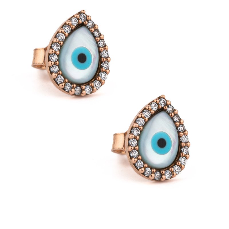 Del Corso Evil Eye Drop Stud Earrings – 9K Solid Gold, 1.1cm Lightweight Studs for Women – Handmade Spiritual Jewelry with Zircon for Daily Protection and Elegant Minimalist Style - Stud Earrings - British D'sire