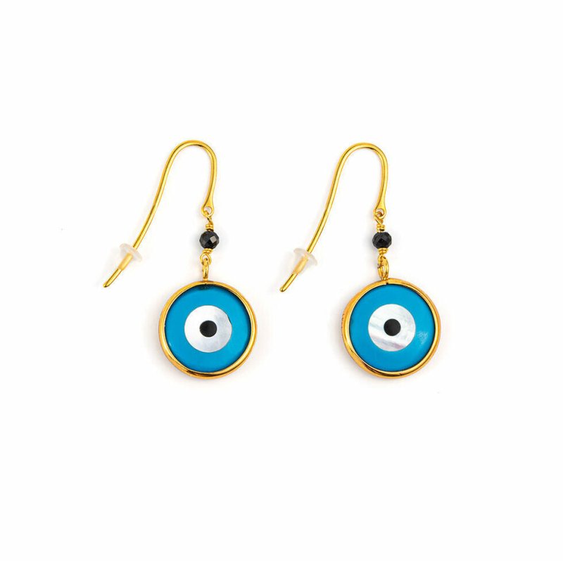 Del Corso Evil Eye Hook Earrings – Sterling Silver 925 Gold Plated, Lightweight 3g Handmade Greek Jewelry for Women – Spiritual Protection Dangle Earrings with Enamel for Everyday Elegance - Earrings - British D'sire Main image