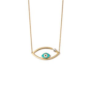 Del Corso Evil Eye Necklace – 14K Yellow Gold with Enamel – Lightweight 0.9 g – Perfect for Women – Hypoallergenic & Durable – Elegant Protective Charm with Timeless Design for Daily Wear and Special Occasions - Necklaces & Pendants - British D'sire Main image